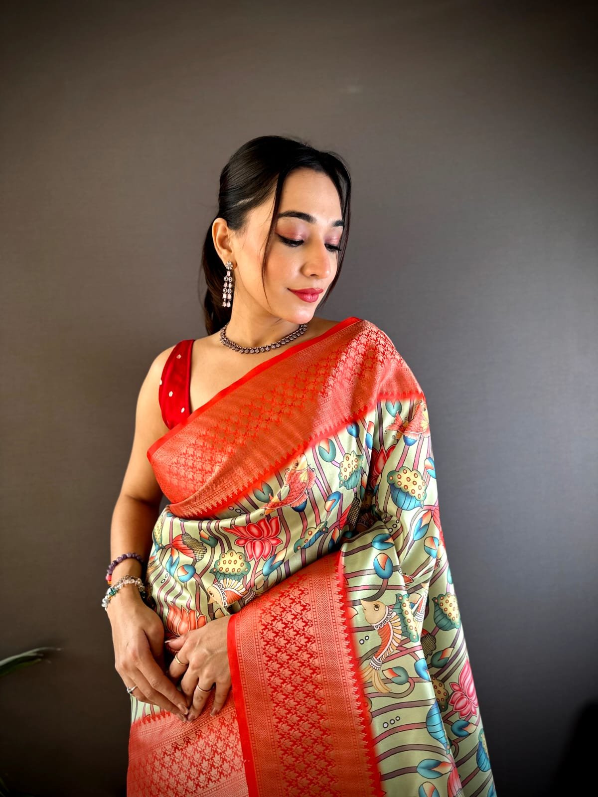 Floral Paithani Lichi Silk Saree - Image 1