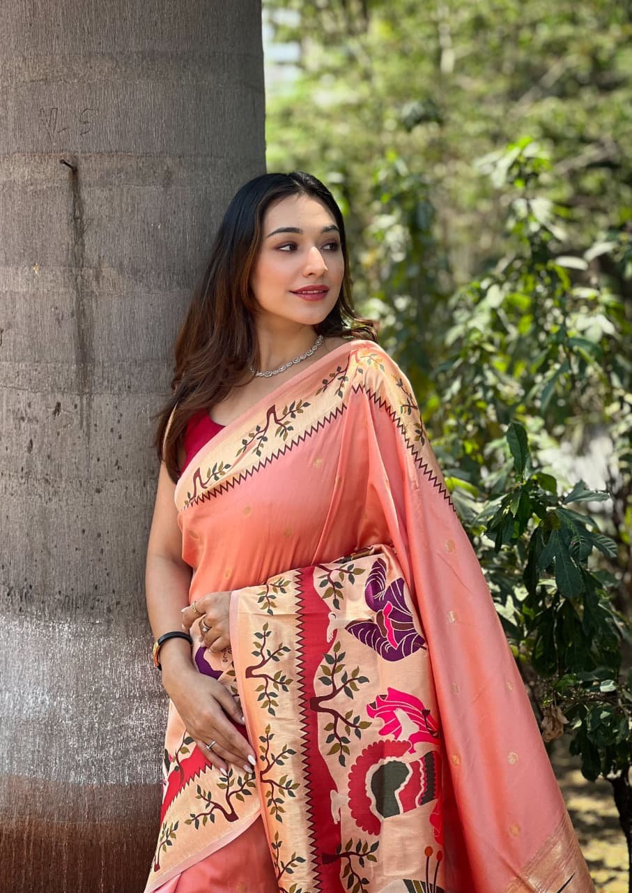 Dancer Meenakari Kanchivaram Paithani Silk Saree - Image 8