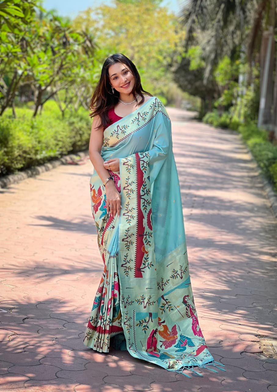 Dancer Meenakari Kanchivaram Paithani Silk Saree - Image 1