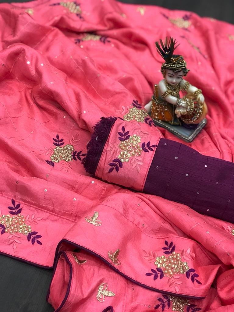 Dola Silk Embroidery Designer Saree - Image 1