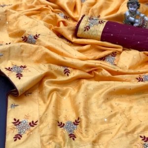 Dola Silk Embroidery Designer Saree - Image 2