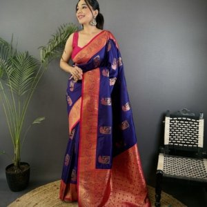 Ferrari Peacock Banarasi Silk Saree - Image 3