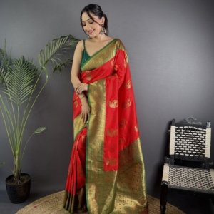 Ferrari Peacock Banarasi Silk Saree - Image 6