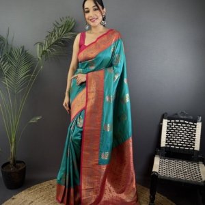 Ferrari Peacock Banarasi Silk Saree - Image 7