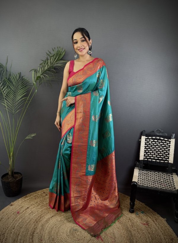 Ferrari Peacock Banarasi Silk Saree