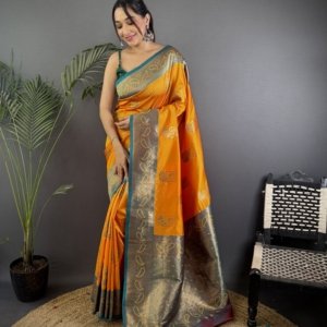 Ferrari Peacock Banarasi Silk Saree - Image 8