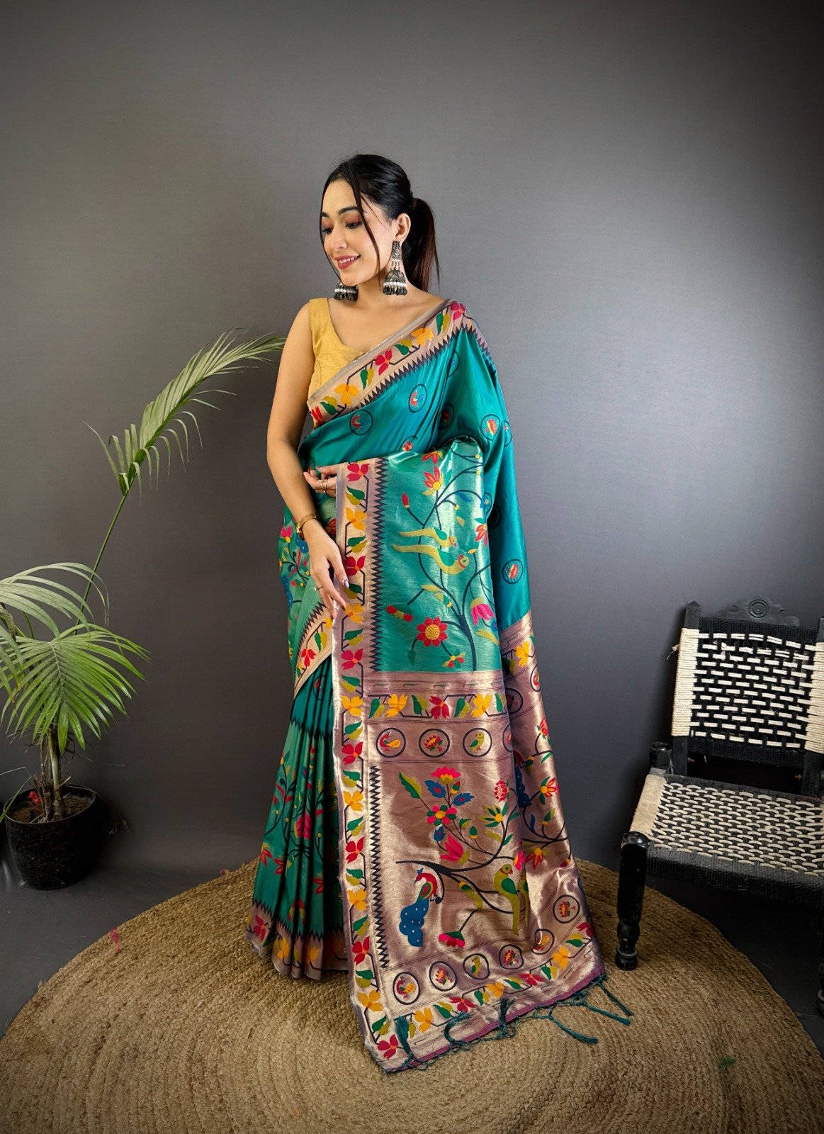 Meenakari Paithani Silk Saree - Image 2