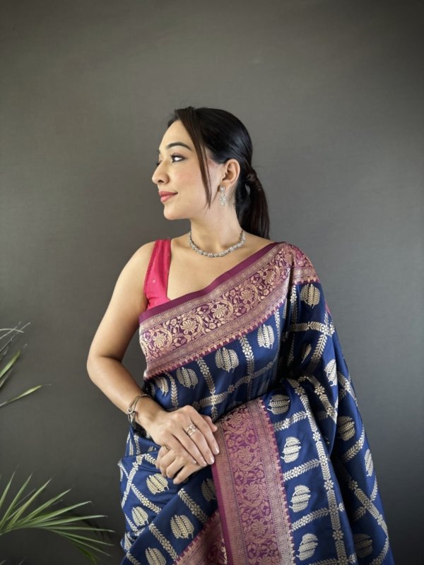 Majestic Gold Zari Lichi Silk Saree