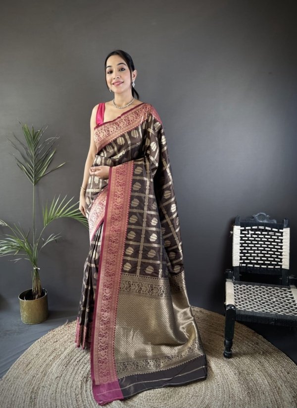 Majestic Gold Zari Lichi Silk Saree