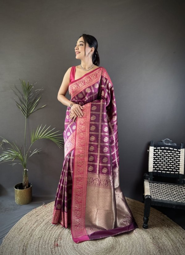 Majestic Gold Zari Lichi Silk Saree