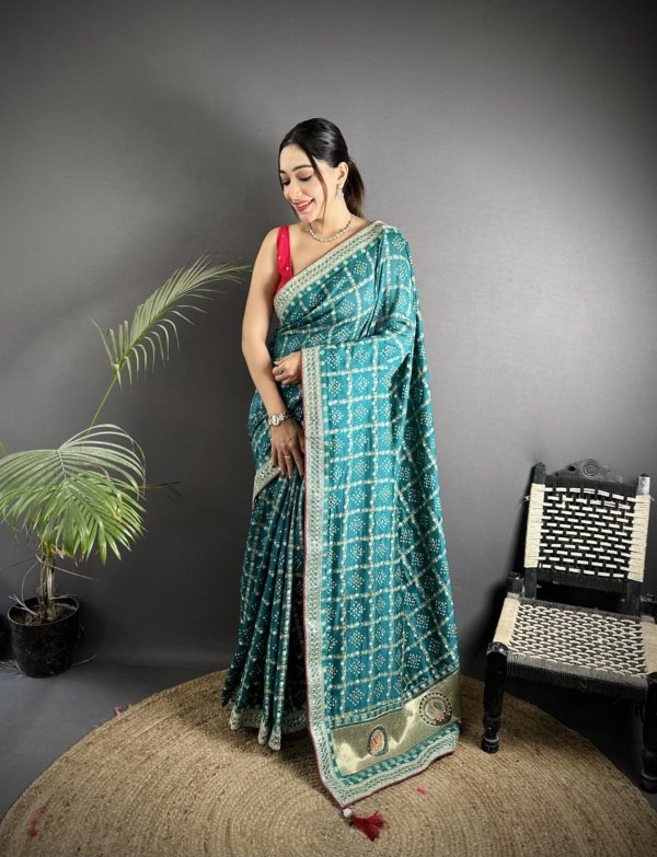 Sequin Bandhej Vichitra Silk Saree