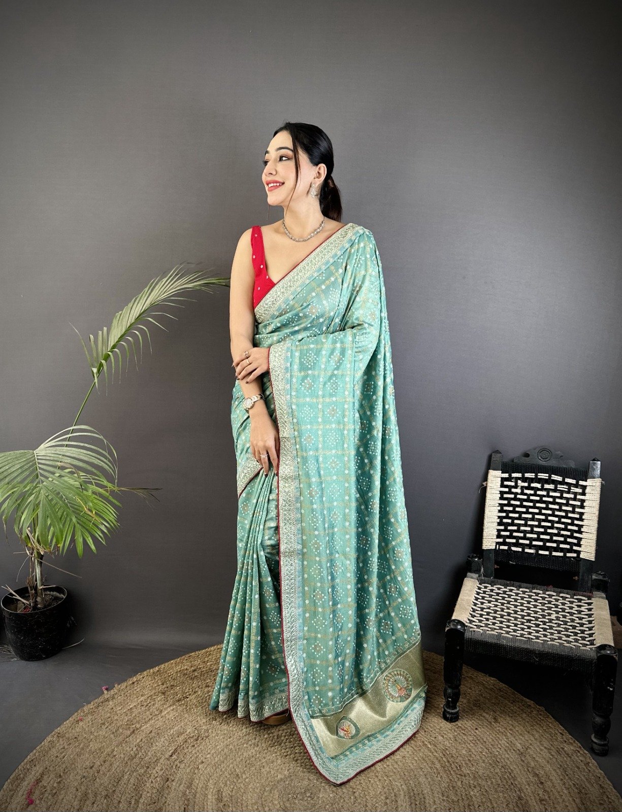 Sequin Bandhej Vichitra Silk Saree - Image 1