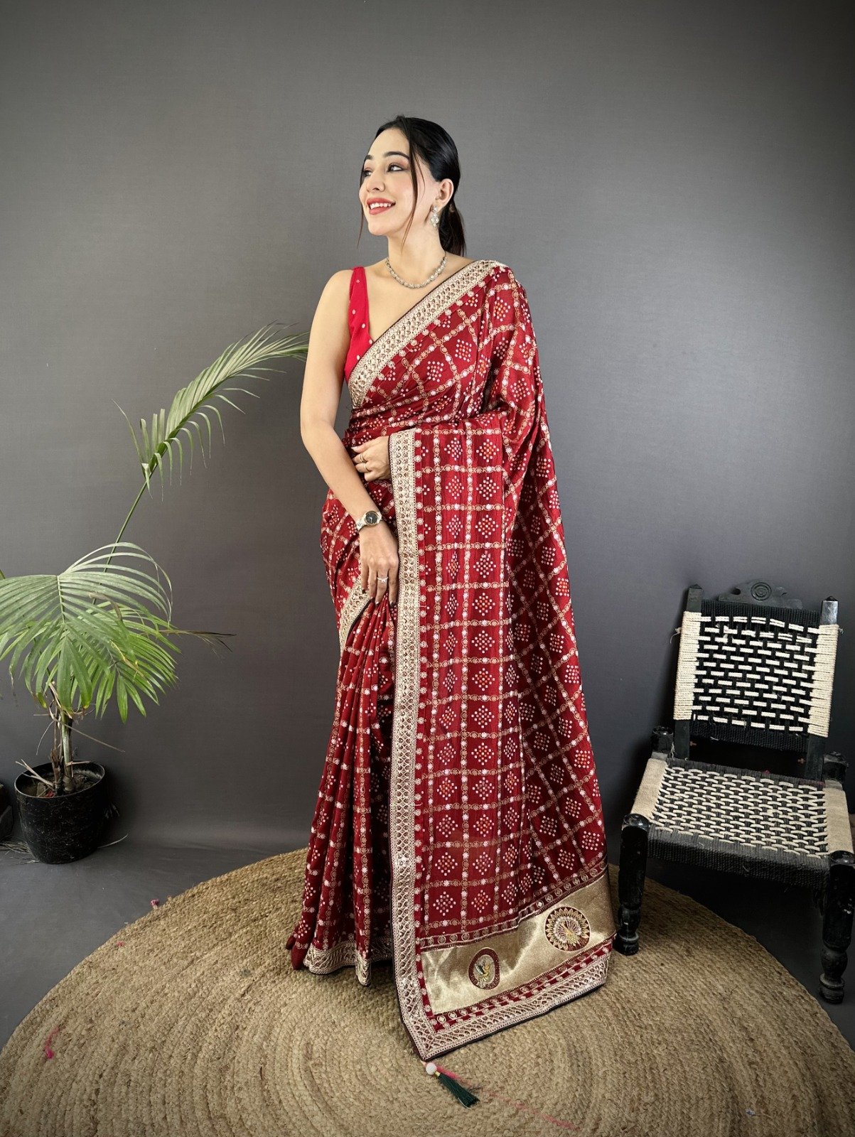 Sequin Bandhej Vichitra Silk Saree - Image 1