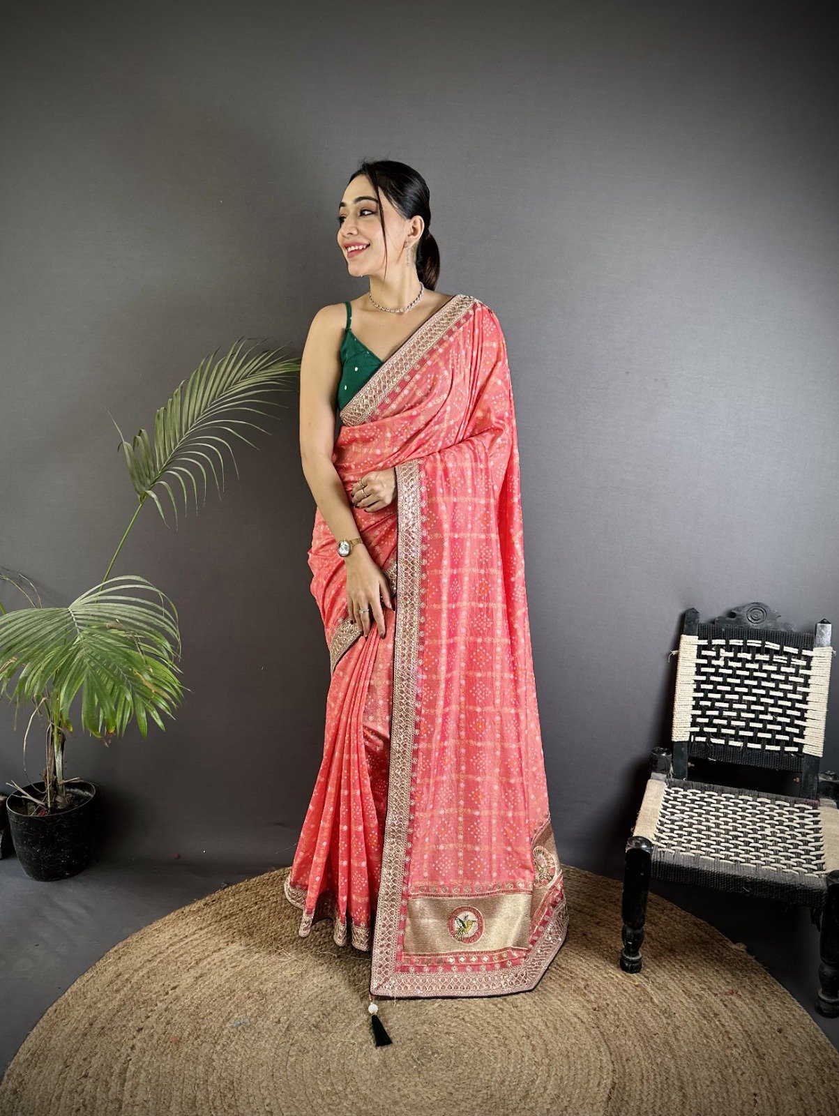 Sequin Bandhej Vichitra Silk Saree - Image 1