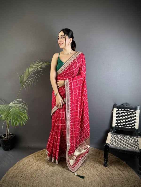 Sequin Bandhej Vichitra Silk Saree