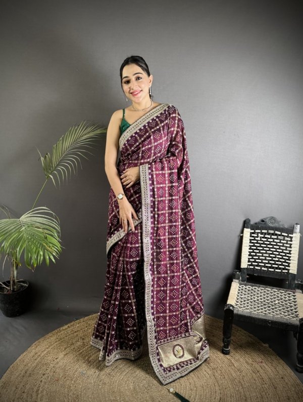 Sequin Bandhej Vichitra Silk Saree