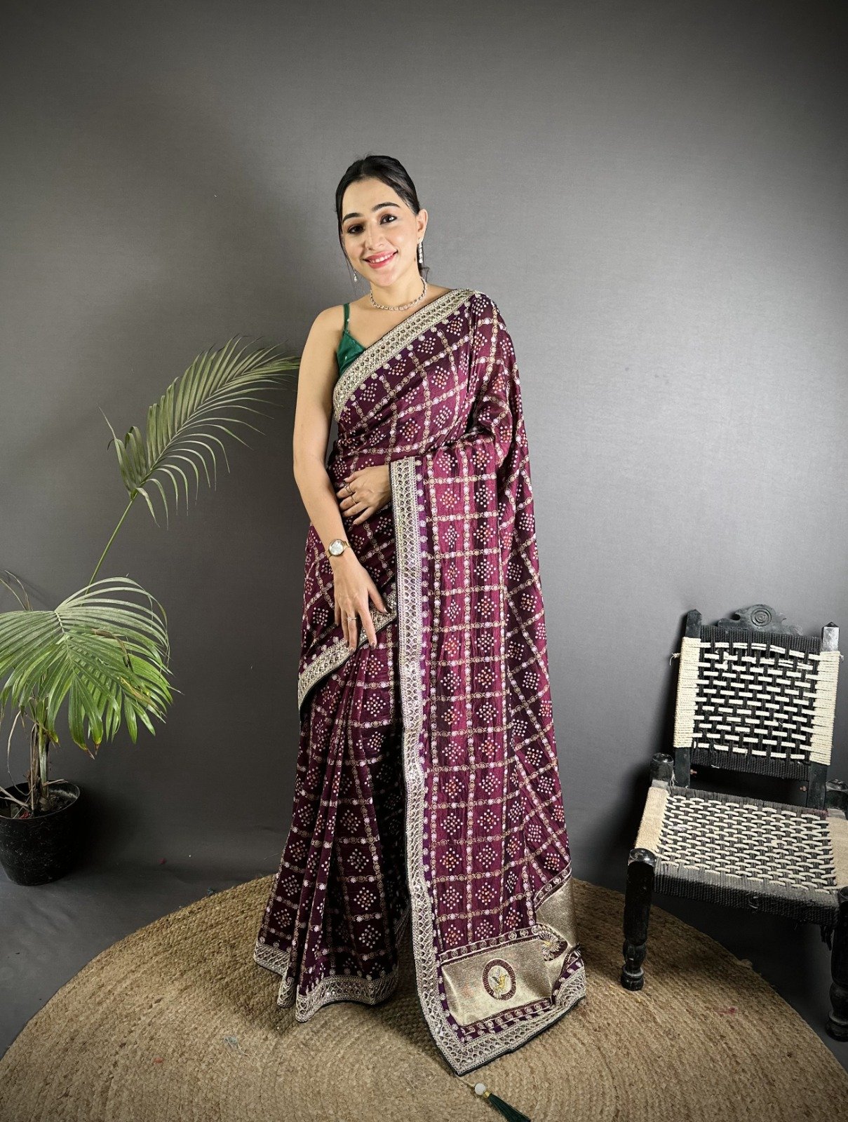 Sequin Bandhej Vichitra Silk Saree - Image 1