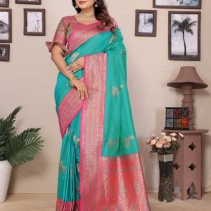 Golden Peacock Banarasi Silk Saree
