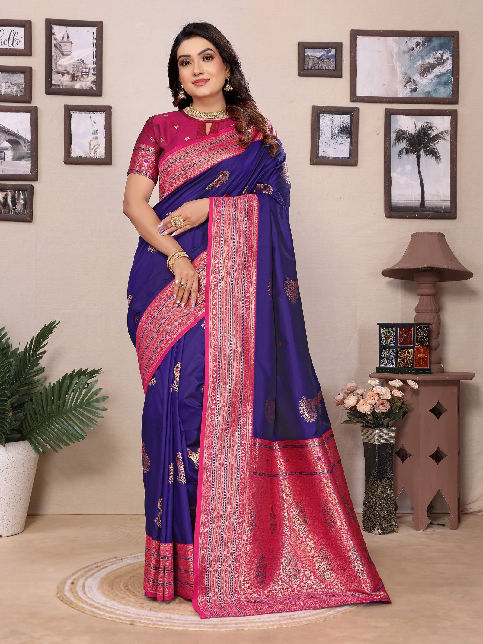 Golden Peacock Banarasi Silk Saree - Image 3