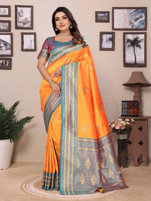 Golden Peacock Banarasi Silk Saree