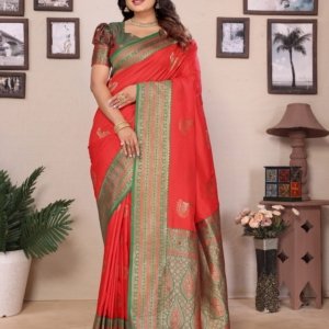 Golden Peacock Banarasi Silk Saree - Image 6