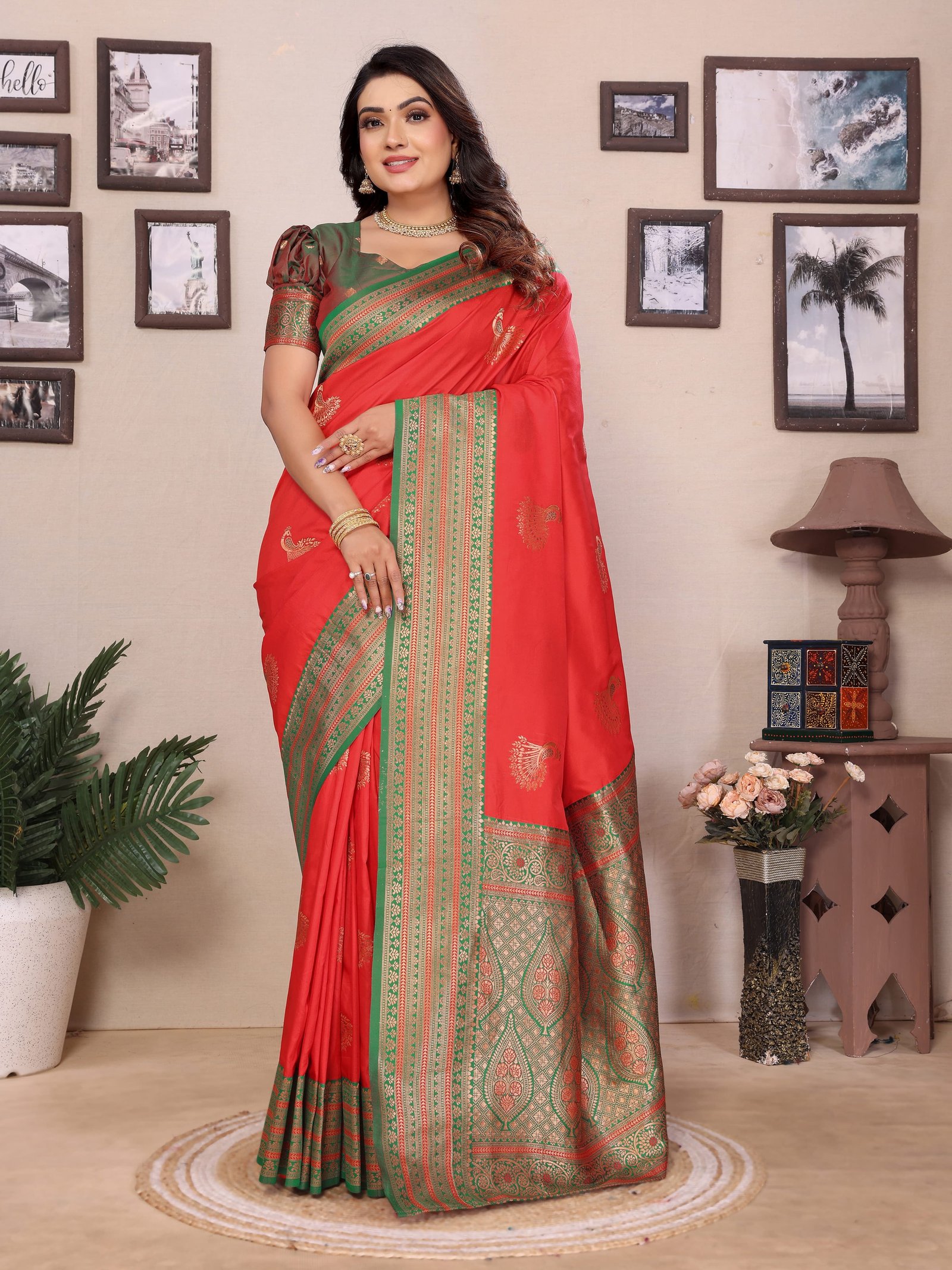 Golden Peacock Banarasi Silk Saree - Image 6