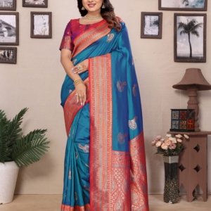 Golden Peacock Banarasi Silk Saree - Image 2