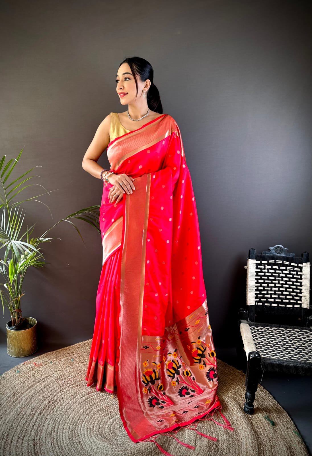 Premium Zari Paithani Lichi Silk Saree - Image 4