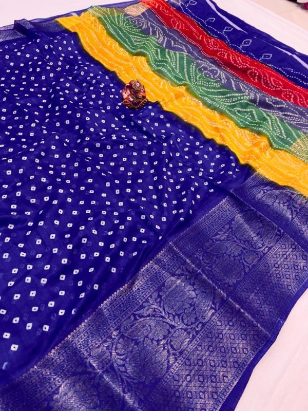 Bandhej Gold Zari Jacquard Saree