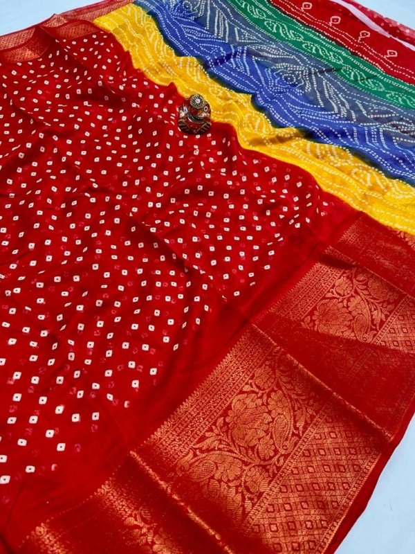 Bandhej Gold Zari Jacquard Saree