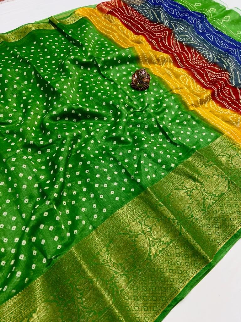 Bandhej Gold Zari Jacquard Saree - Image 2