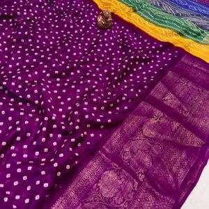 Bandhej Gold Zari Jacquard Saree