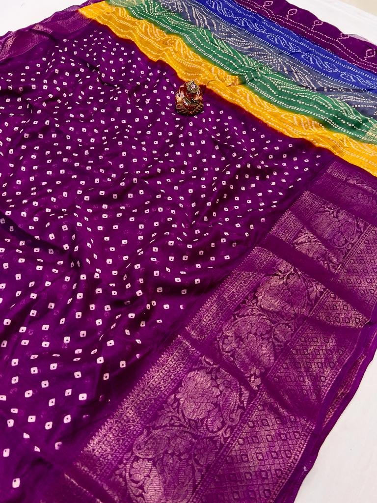 Bandhej Gold Zari Jacquard Saree - Image 1