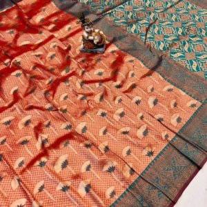 Dharmavaram Copper Gold Zari Silk Saree - Image 3