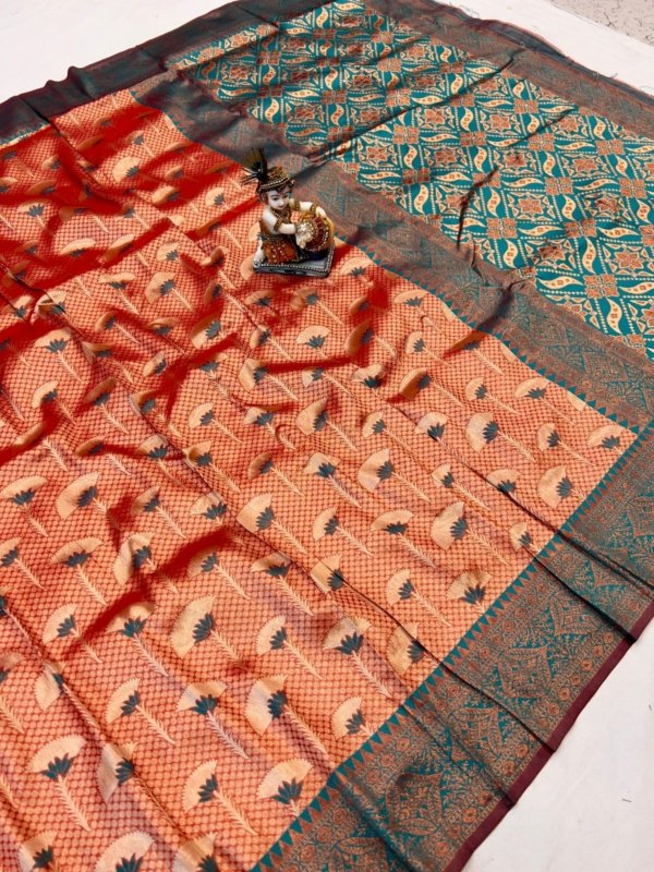 Dharmavaram Copper Gold Zari Silk Saree