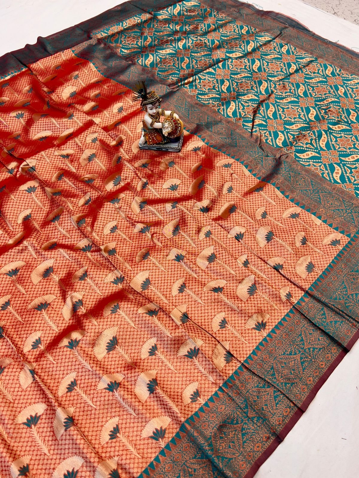 Dharmavaram Copper Gold Zari Silk Saree - Image 3