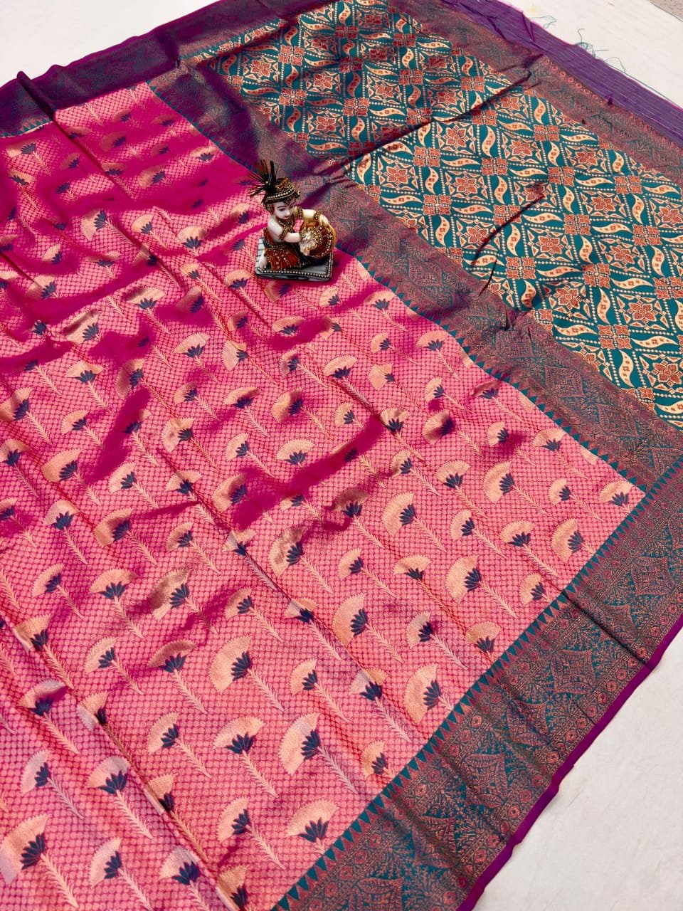 Dharmavaram Copper Gold Zari Silk Saree - Image 4