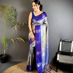 Rose Gold Zari Soft Silk Saree - Image 6