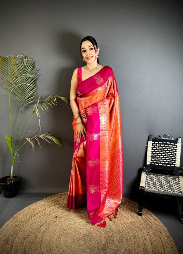 Rose Gold Zari Soft Silk Saree