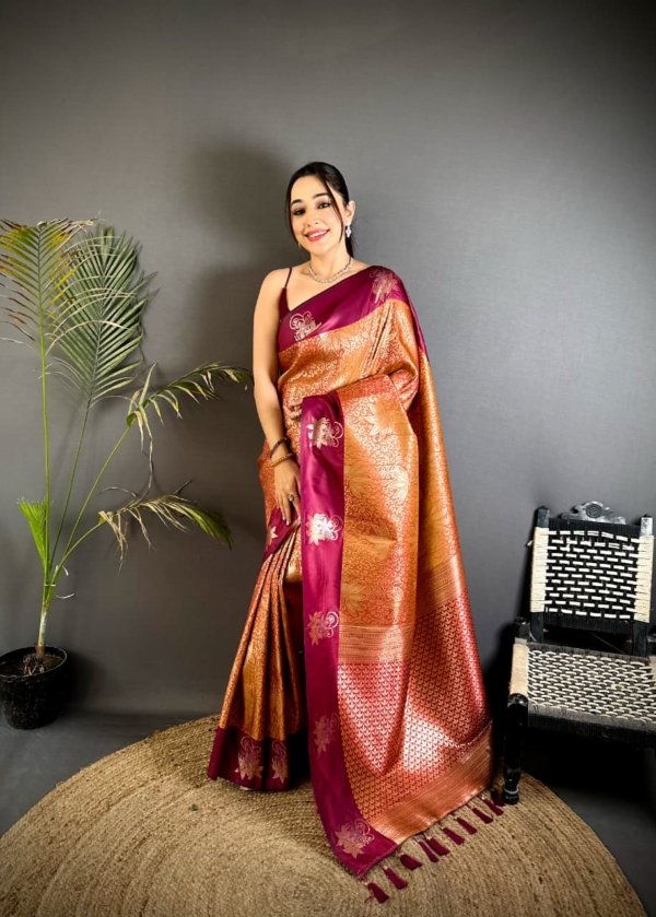 Rose Gold Zari Soft Silk Saree