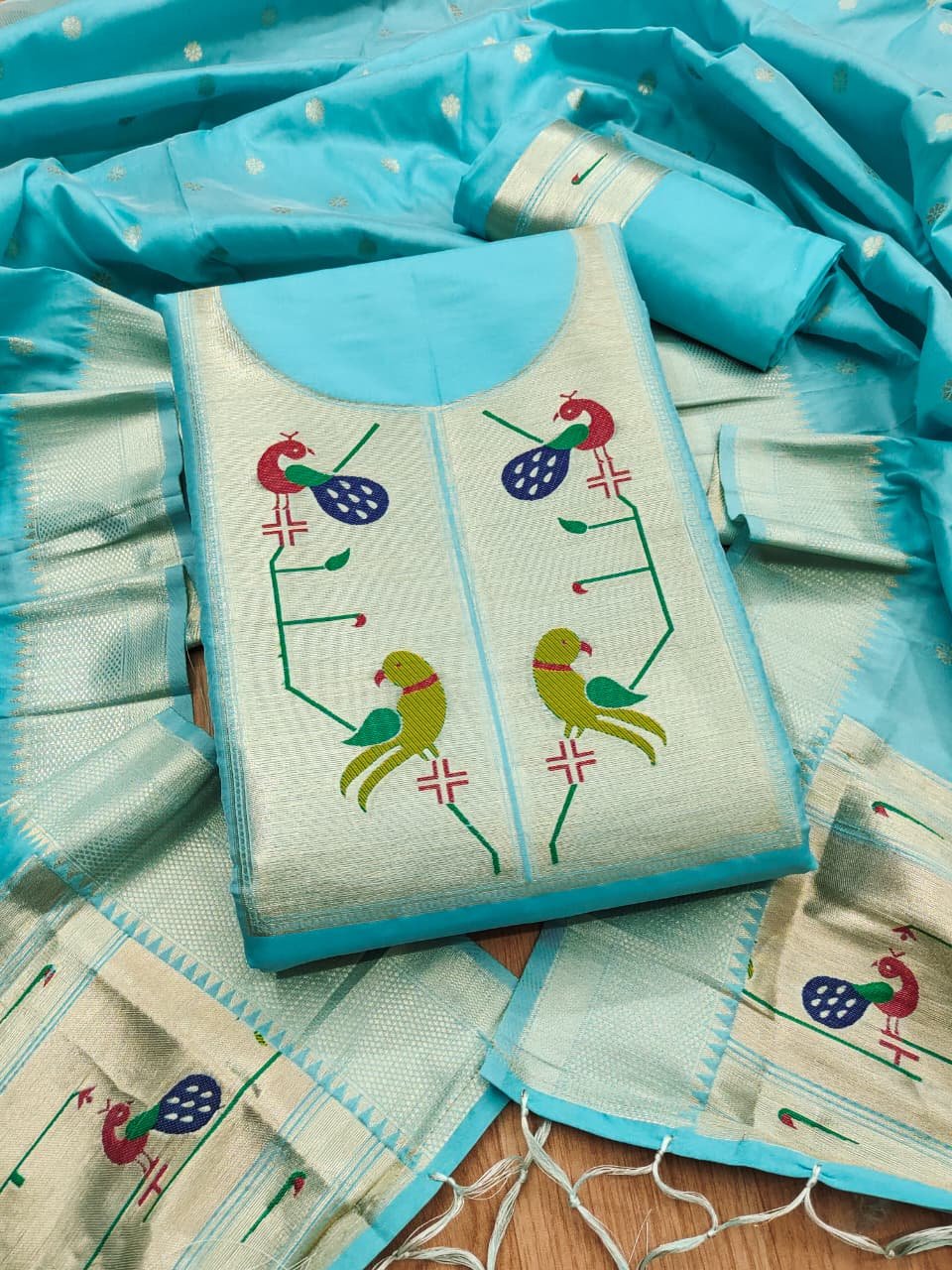 Paithani Royale Unstitched Silk Suit Set - Image 4