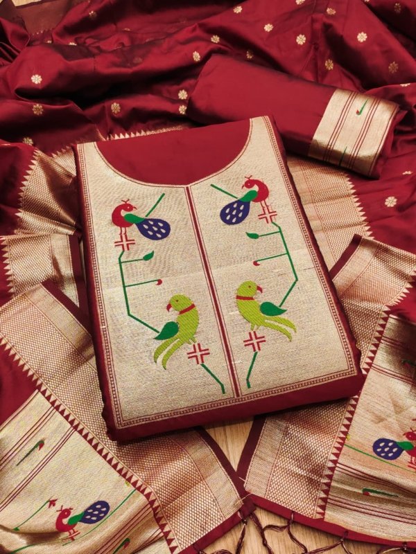 Paithani Royale Unstitched Silk Suit Set