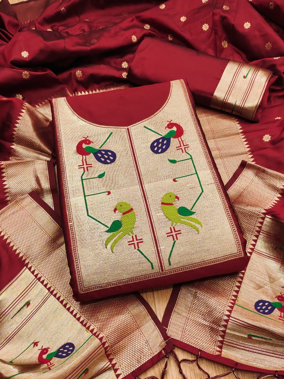 Paithani Royale Unstitched Silk Suit Set - Image 6