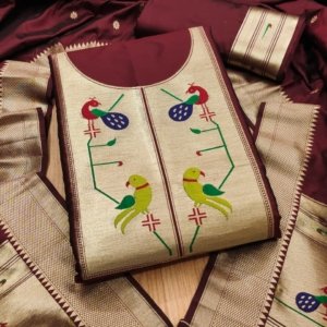 Paithani Royale Unstitched Silk Suit Set - Image 5
