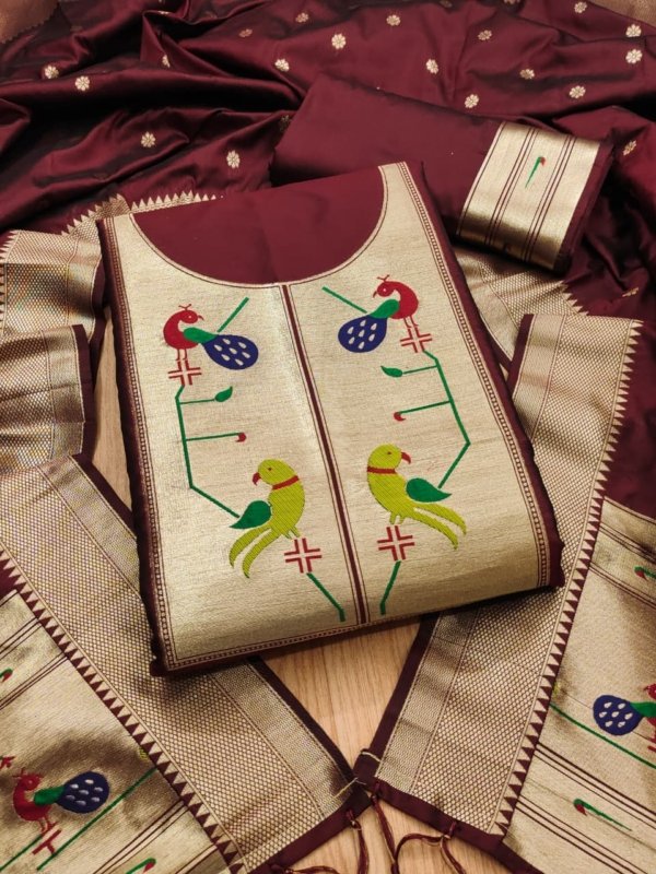Paithani Royale Unstitched Silk Suit Set