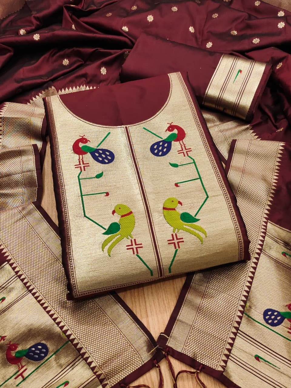Paithani Royale Unstitched Silk Suit Set - Image 5