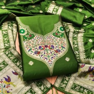 Paithani Royale Unstitched Silk Suit Set - Image 8