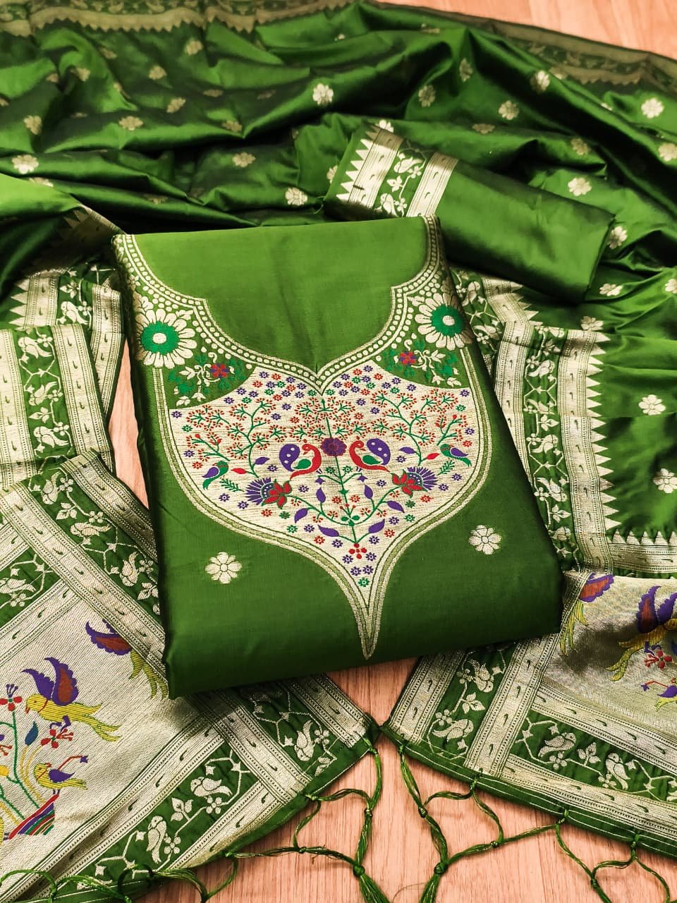 Paithani Royale Unstitched Silk Suit Set - Image 8