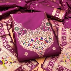 Paithani Royale Unstitched Silk Suit Set - Image 13