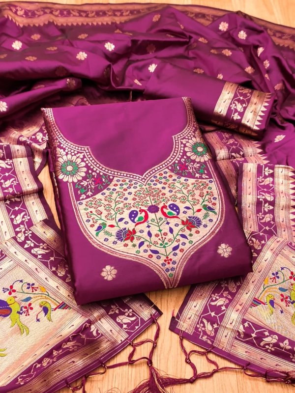 Paithani Royale Unstitched Silk Suit Set